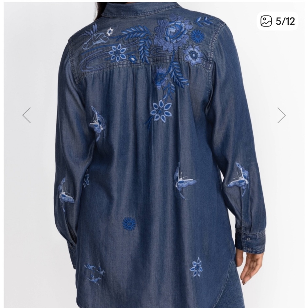 Johnny Was - Dark Blue Embroidered Chambray Tunic- Jazmine zip up - Picture 5 of 11
